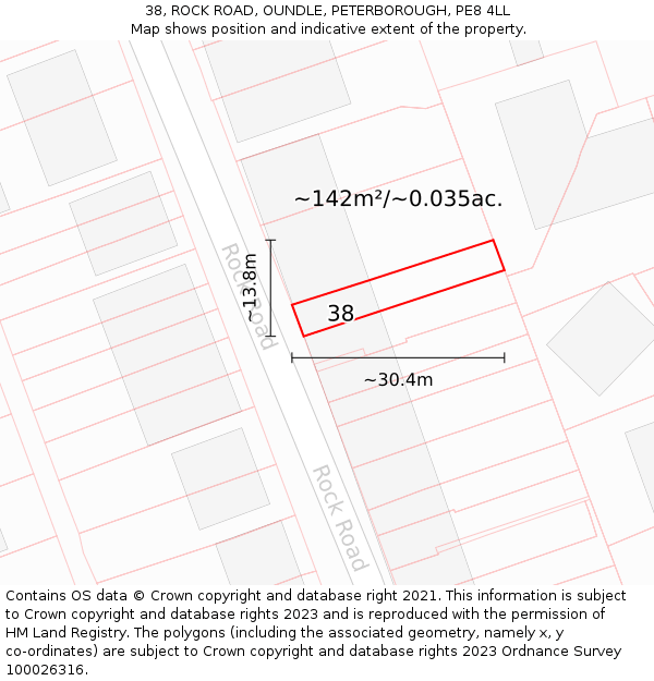 38, ROCK ROAD, OUNDLE, PETERBOROUGH, PE8 4LL: Plot and title map