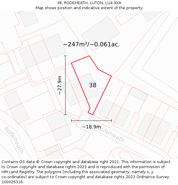 38, RODEHEATH, LUTON, LU4 9XA: Plot and title map