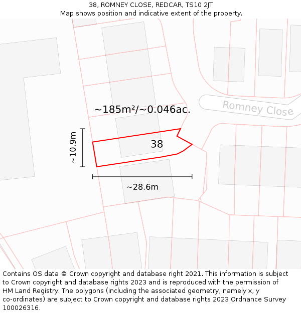 38, ROMNEY CLOSE, REDCAR, TS10 2JT: Plot and title map