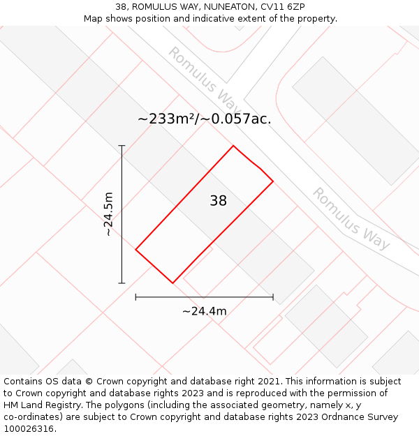 38, ROMULUS WAY, NUNEATON, CV11 6ZP: Plot and title map