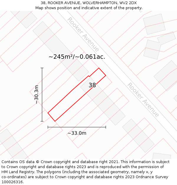 38, ROOKER AVENUE, WOLVERHAMPTON, WV2 2DX: Plot and title map