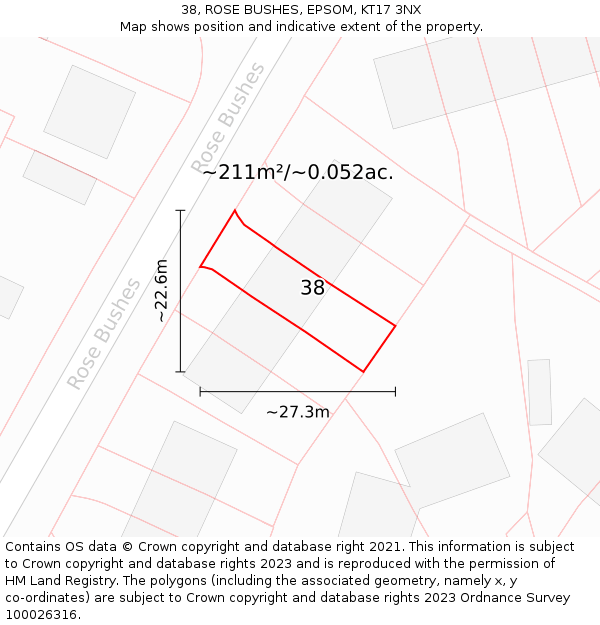 38, ROSE BUSHES, EPSOM, KT17 3NX: Plot and title map