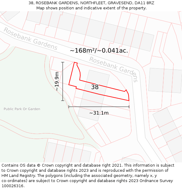 38, ROSEBANK GARDENS, NORTHFLEET, GRAVESEND, DA11 8RZ: Plot and title map