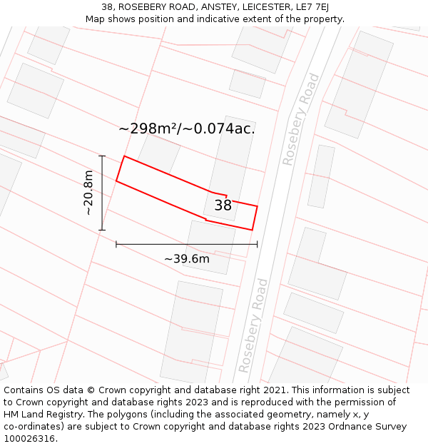 38, ROSEBERY ROAD, ANSTEY, LEICESTER, LE7 7EJ: Plot and title map