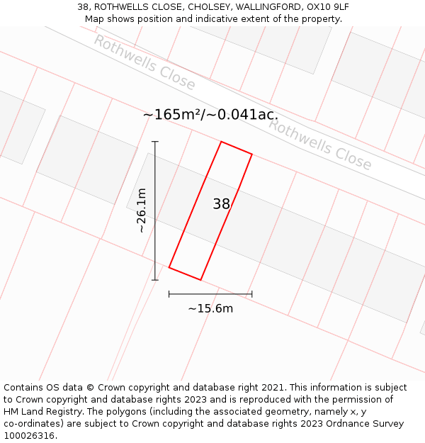38, ROTHWELLS CLOSE, CHOLSEY, WALLINGFORD, OX10 9LF: Plot and title map