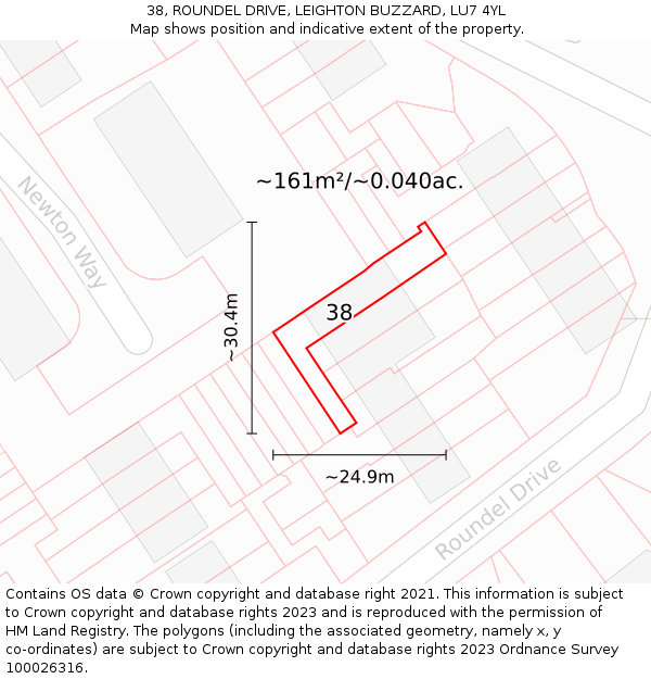 38, ROUNDEL DRIVE, LEIGHTON BUZZARD, LU7 4YL: Plot and title map