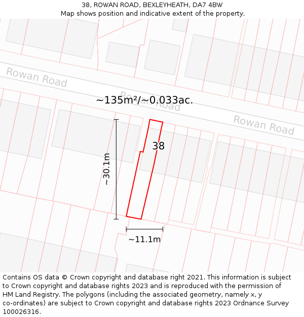38, ROWAN ROAD, BEXLEYHEATH, DA7 4BW: Plot and title map