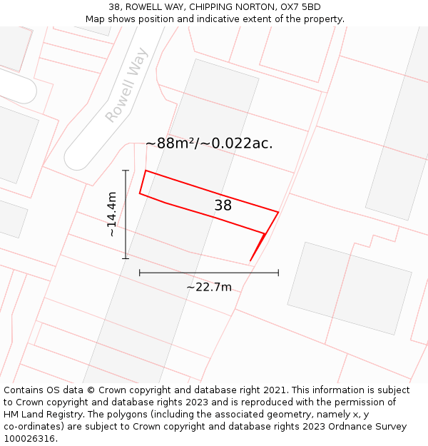 38, ROWELL WAY, CHIPPING NORTON, OX7 5BD: Plot and title map