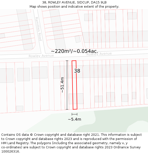 38, ROWLEY AVENUE, SIDCUP, DA15 9LB: Plot and title map