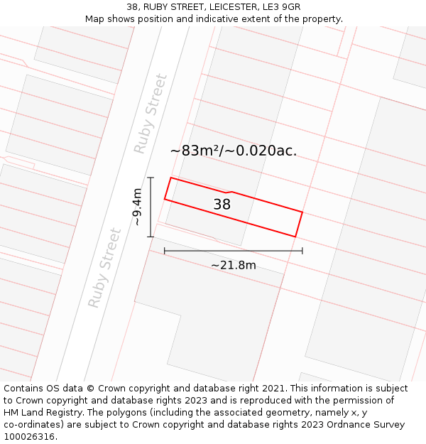 38, RUBY STREET, LEICESTER, LE3 9GR: Plot and title map