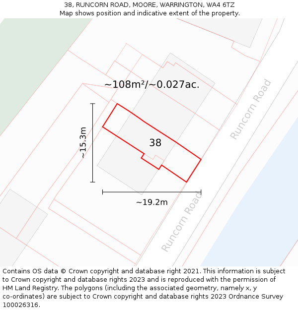38, RUNCORN ROAD, MOORE, WARRINGTON, WA4 6TZ: Plot and title map