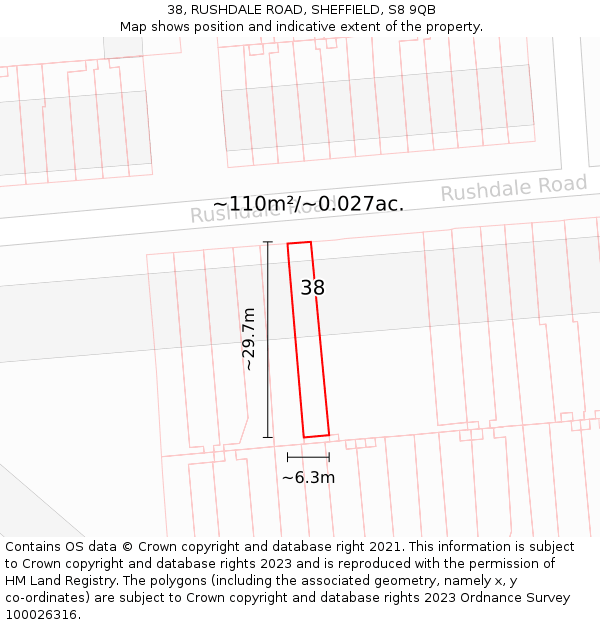 38, RUSHDALE ROAD, SHEFFIELD, S8 9QB: Plot and title map