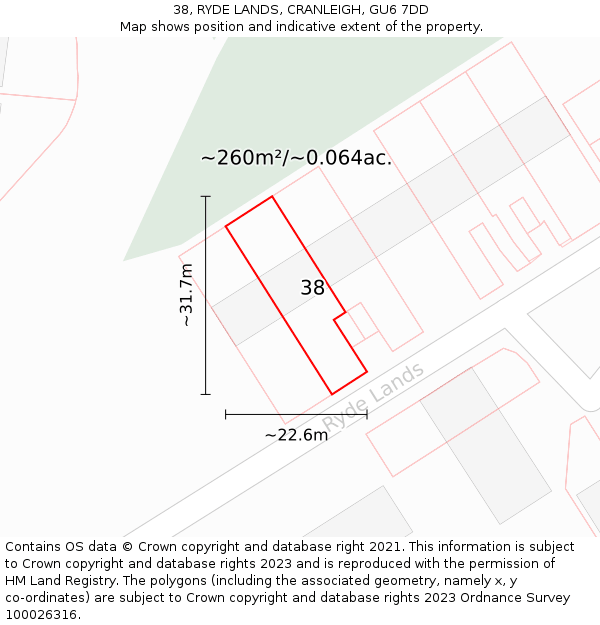 38, RYDE LANDS, CRANLEIGH, GU6 7DD: Plot and title map