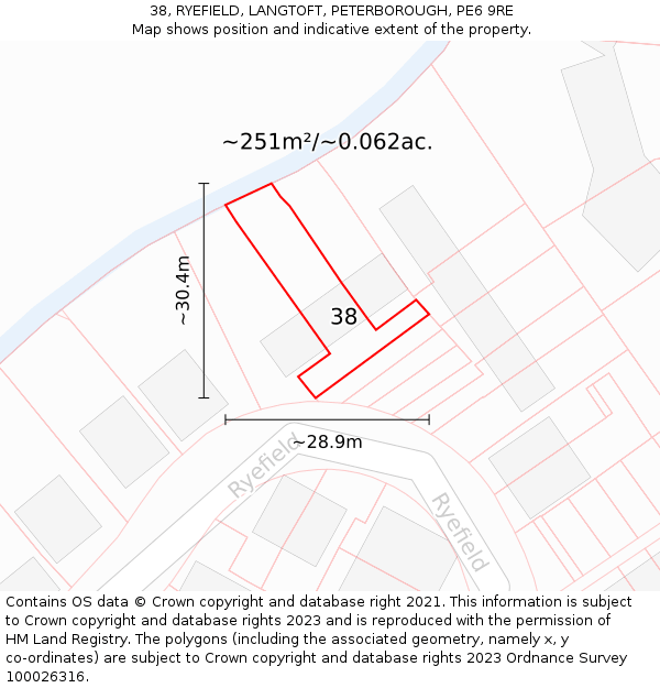 38, RYEFIELD, LANGTOFT, PETERBOROUGH, PE6 9RE: Plot and title map