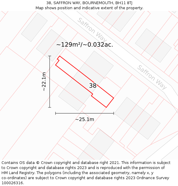 38, SAFFRON WAY, BOURNEMOUTH, BH11 8TJ: Plot and title map