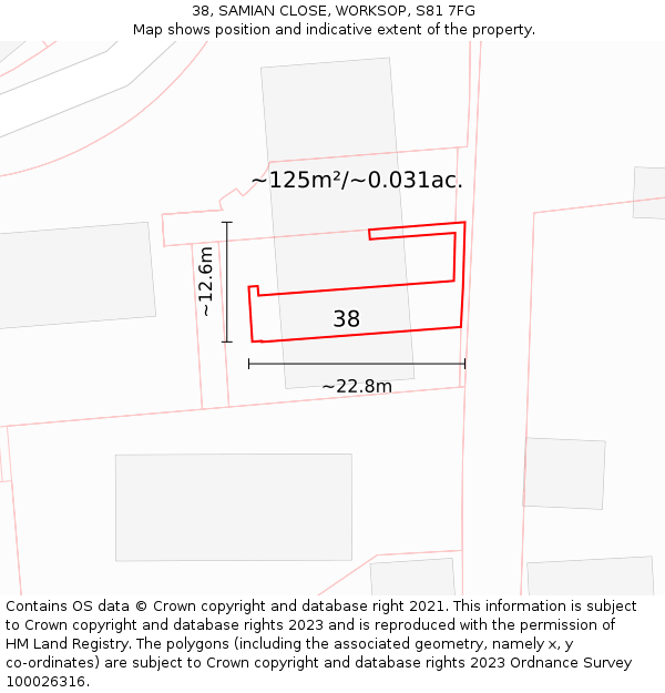 38, SAMIAN CLOSE, WORKSOP, S81 7FG: Plot and title map