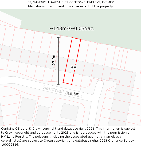 38, SANDWELL AVENUE, THORNTON-CLEVELEYS, FY5 4FX: Plot and title map
