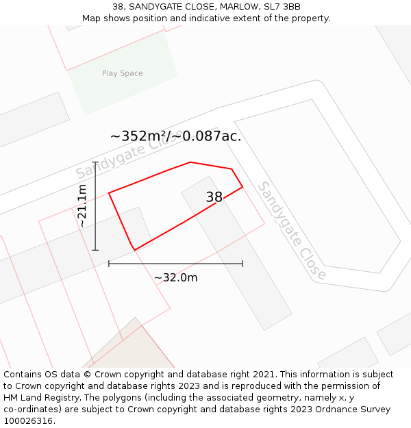 38, SANDYGATE CLOSE, MARLOW, SL7 3BB: Plot and title map