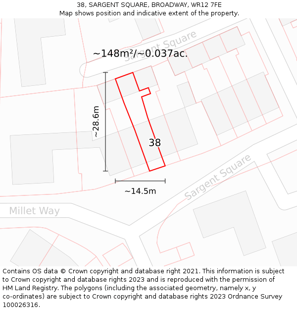 38, SARGENT SQUARE, BROADWAY, WR12 7FE: Plot and title map