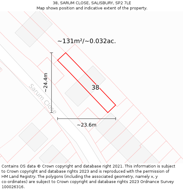 38, SARUM CLOSE, SALISBURY, SP2 7LE: Plot and title map