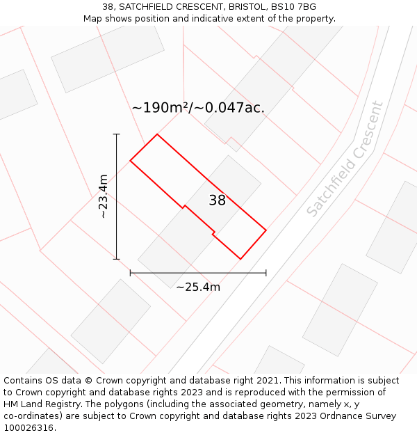 38, SATCHFIELD CRESCENT, BRISTOL, BS10 7BG: Plot and title map