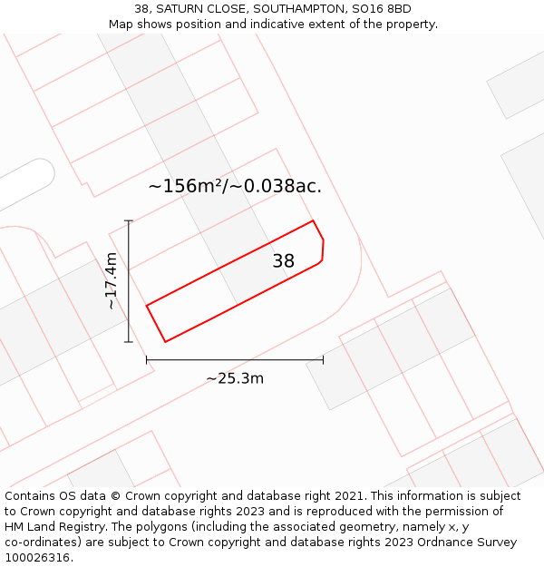 38, SATURN CLOSE, SOUTHAMPTON, SO16 8BD: Plot and title map