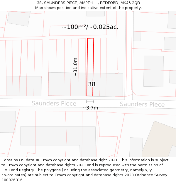 38, SAUNDERS PIECE, AMPTHILL, BEDFORD, MK45 2QB: Plot and title map