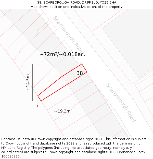 38, SCARBOROUGH ROAD, DRIFFIELD, YO25 5HA: Plot and title map