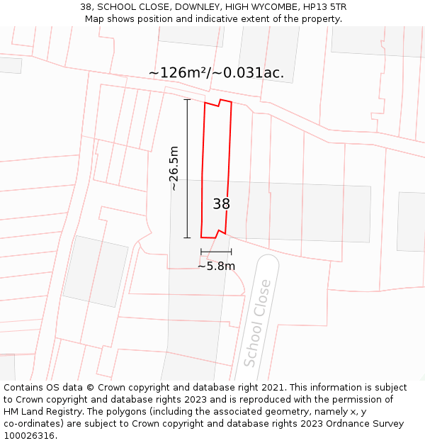38, SCHOOL CLOSE, DOWNLEY, HIGH WYCOMBE, HP13 5TR: Plot and title map