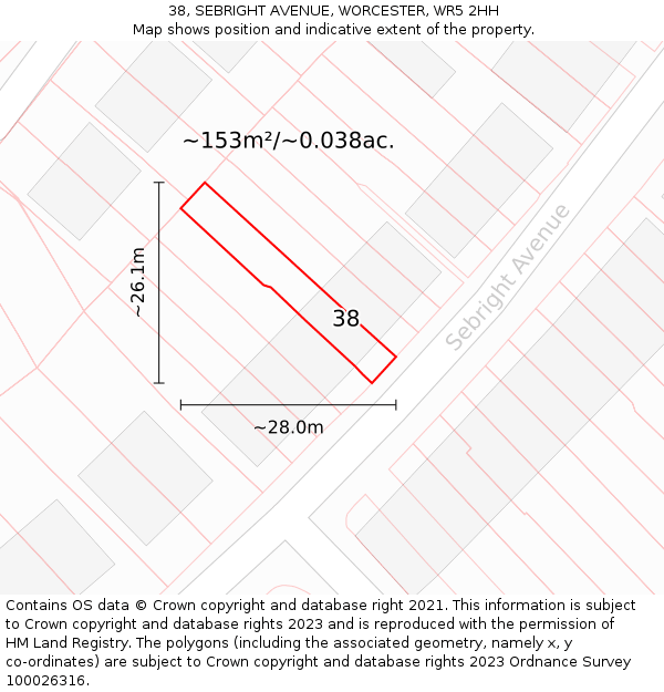 38, SEBRIGHT AVENUE, WORCESTER, WR5 2HH: Plot and title map