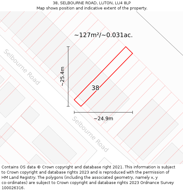 38, SELBOURNE ROAD, LUTON, LU4 8LP: Plot and title map
