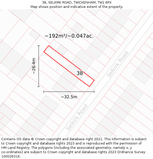 38, SELKIRK ROAD, TWICKENHAM, TW2 6PX: Plot and title map