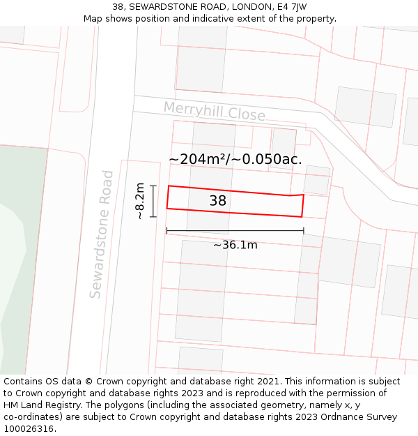 38, SEWARDSTONE ROAD, LONDON, E4 7JW: Plot and title map