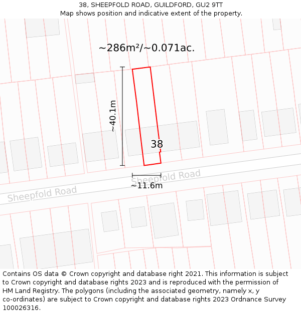 38, SHEEPFOLD ROAD, GUILDFORD, GU2 9TT: Plot and title map
