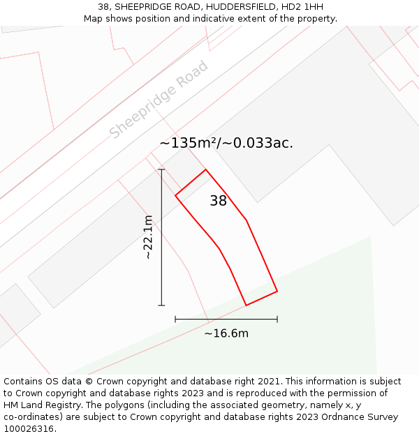 38, SHEEPRIDGE ROAD, HUDDERSFIELD, HD2 1HH: Plot and title map