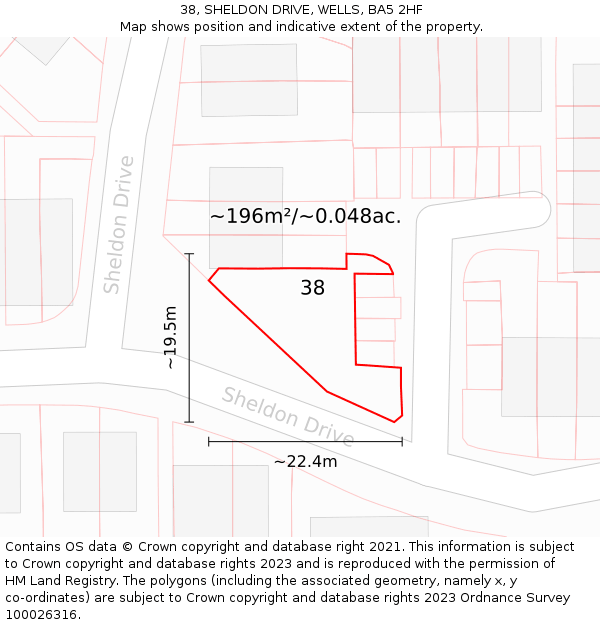 38, SHELDON DRIVE, WELLS, BA5 2HF: Plot and title map