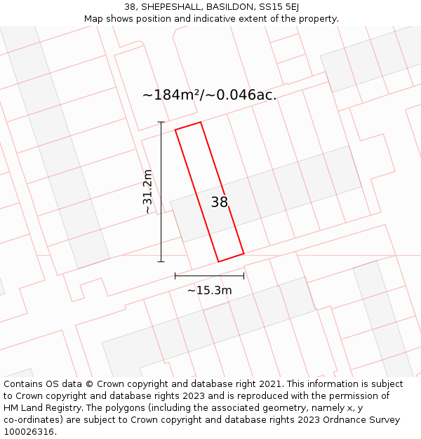 38, SHEPESHALL, BASILDON, SS15 5EJ: Plot and title map