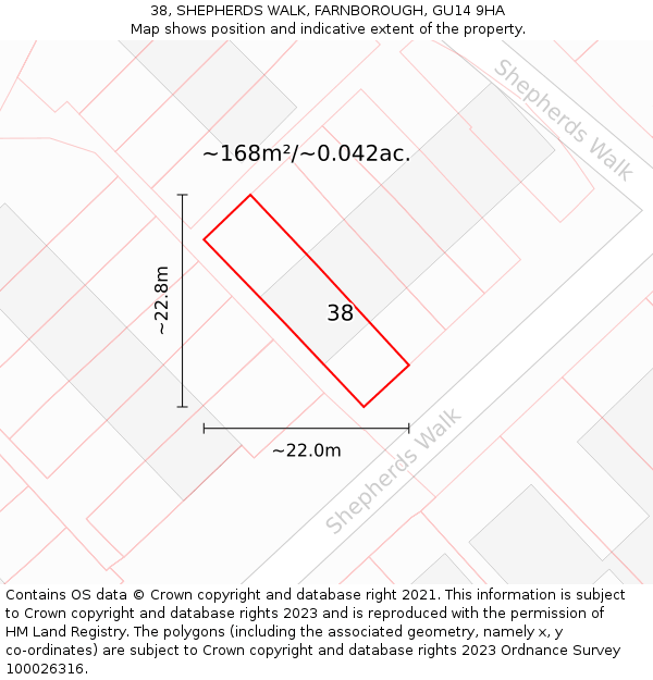 38, SHEPHERDS WALK, FARNBOROUGH, GU14 9HA: Plot and title map