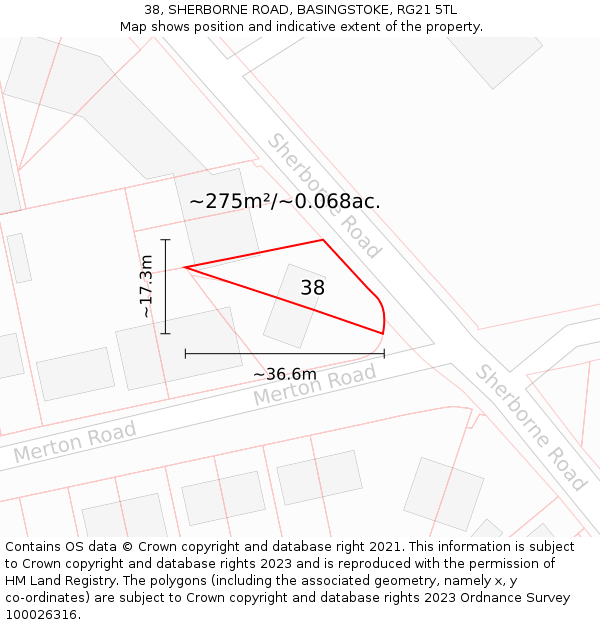38, SHERBORNE ROAD, BASINGSTOKE, RG21 5TL: Plot and title map