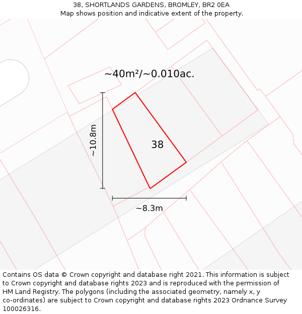 38, SHORTLANDS GARDENS, BROMLEY, BR2 0EA: Plot and title map