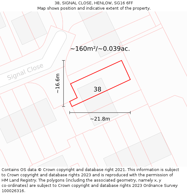 38, SIGNAL CLOSE, HENLOW, SG16 6FF: Plot and title map