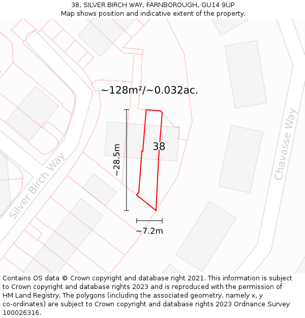 38, SILVER BIRCH WAY, FARNBOROUGH, GU14 9UP: Plot and title map