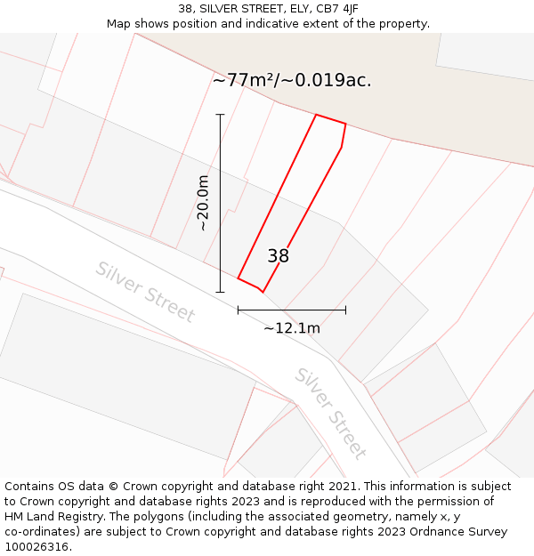 38, SILVER STREET, ELY, CB7 4JF: Plot and title map