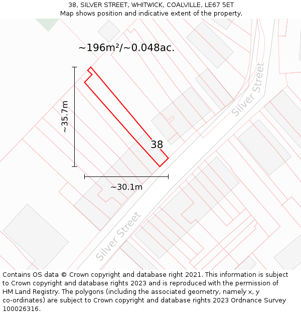 38, SILVER STREET, WHITWICK, COALVILLE, LE67 5ET: Plot and title map