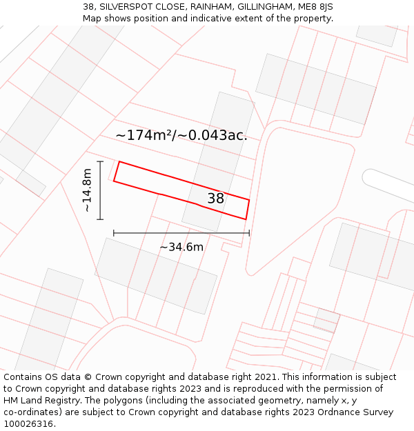 38, SILVERSPOT CLOSE, RAINHAM, GILLINGHAM, ME8 8JS: Plot and title map