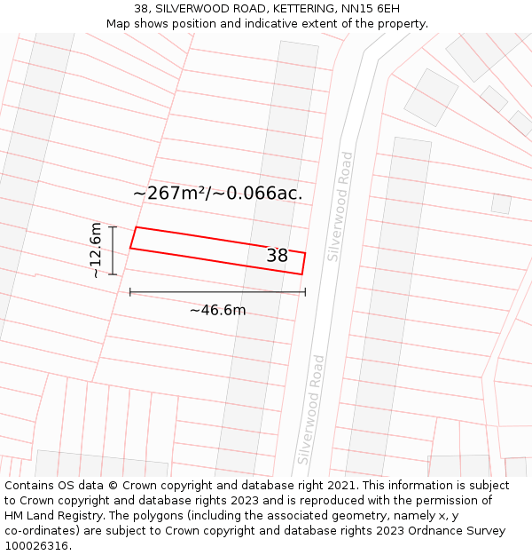38, SILVERWOOD ROAD, KETTERING, NN15 6EH: Plot and title map
