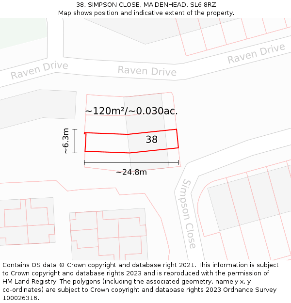 38, SIMPSON CLOSE, MAIDENHEAD, SL6 8RZ: Plot and title map