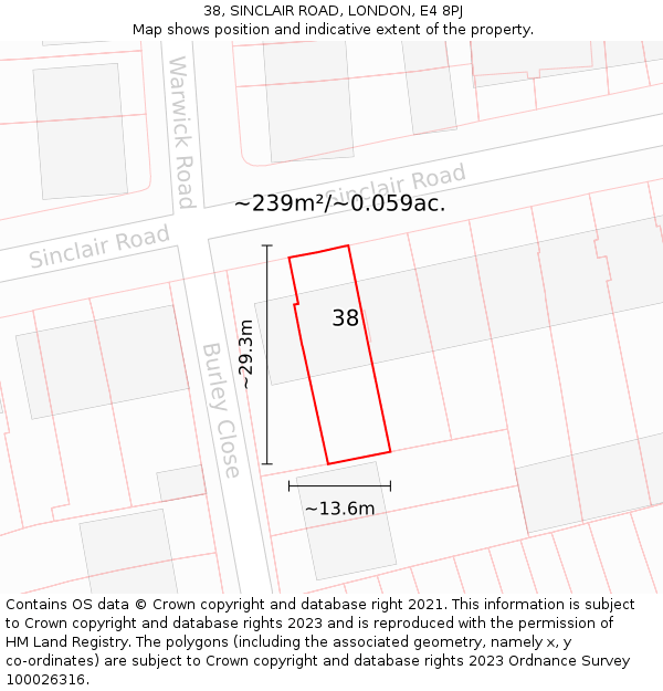 38, SINCLAIR ROAD, LONDON, E4 8PJ: Plot and title map