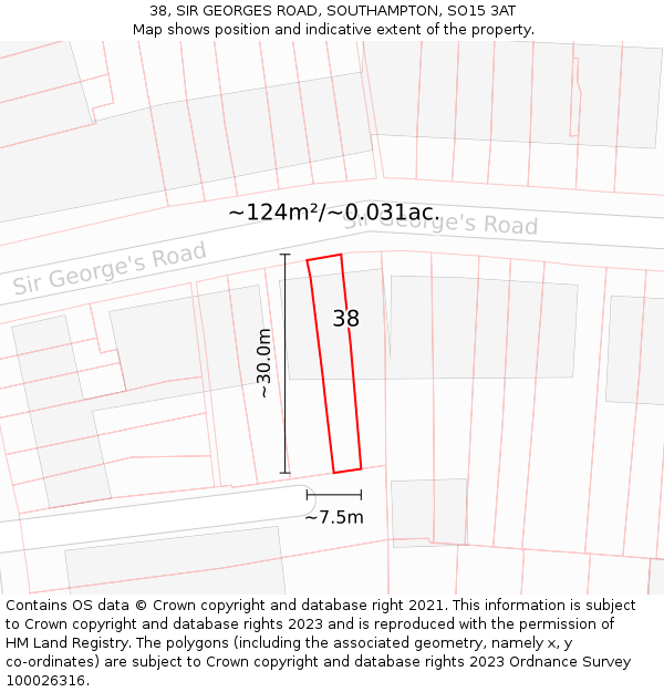 38, SIR GEORGES ROAD, SOUTHAMPTON, SO15 3AT: Plot and title map