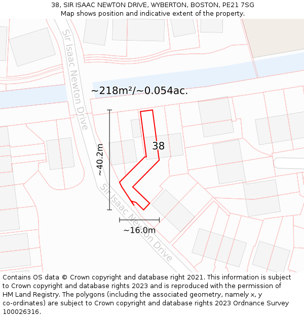 38, SIR ISAAC NEWTON DRIVE, WYBERTON, BOSTON, PE21 7SG: Plot and title map